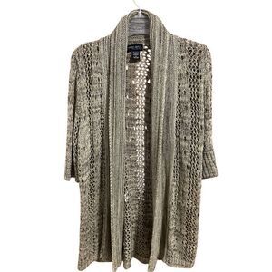Yarn Art Women’s Size L Open Knit Cardigan Sweater 3/4 Sleeve